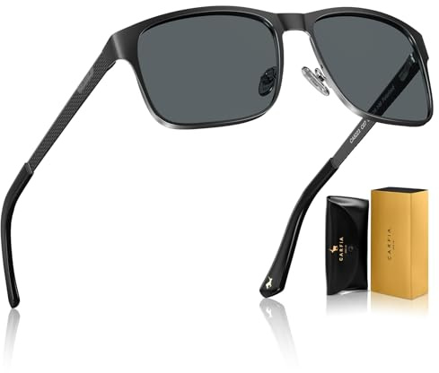 CARFIA Polarisierte Herren Sonnenbrille UV400, Federscharnier Brille | Metallgitterdesign an den Bügeln, Stylisches Design Markenbrille, Nickelfreie Metall, Geschenk Für Fahren Berg Reise Sport