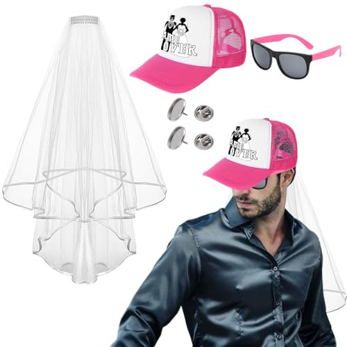 Marypaty Addio al Celibato Gadget, Addio al Celibato Sposo, Gadget Addio al Celibato Uomo, Uomo Cappello con Velo Occhiali Accessori.