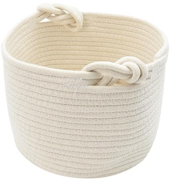 Pequeño cesto de almacenamiento tejido con asa resistente, cesto de regalo reutilizable vacío, organizadores de guardería para guardar juguetes de bebé, cuerda de algodón, cesto de ropa para bebé (24