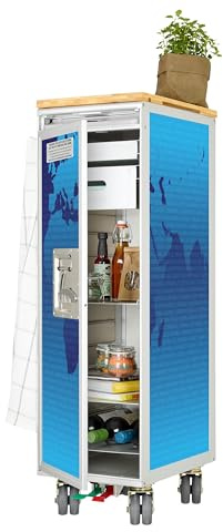 VanDeBord Airline Trolley Weltkarte, Küchenwagen mit Rollen, Büroschrank Metall, Industrial Möbel, Norm: Atlas, 103 x 30,5 x 40,5, Flugzeugtrolley, Blau, Küche