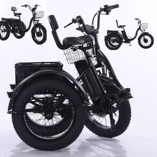 SXYKXYDL Tricycle électrique Pliable 20 Pouces, Tricycle à pédales pour Adultes avec Panier et Cadre Avant, Batterie Amovible 48 V/12 Ah - autonomie 35 km, Temps de Charge : 5 Heures