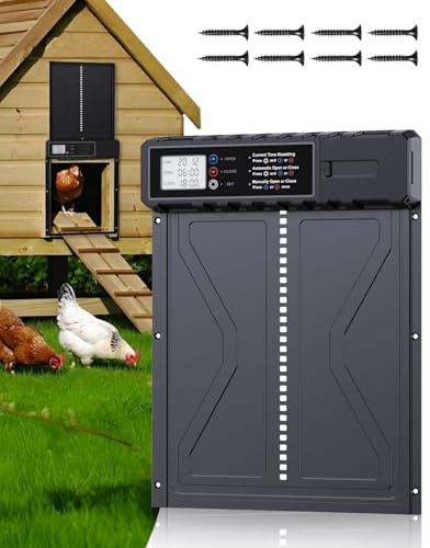 Porte Automatique Poulailler avec Écran LED et Minuterie 24h, Grande Trappe Poulailler Automatique en Aluminium IPX5 Résistante à l’Eau, Anti-Pincement, pour Poules, Canards et Poussins