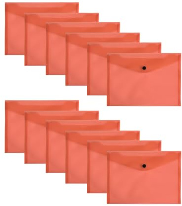 Pack of 12 Red Janrax A5 Wallets – Strong Polypropylene Document Folders with Press‑Stud Fastening, Holds 150 Sheets