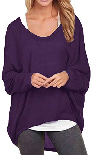 ZANZEA Damen Lose Asymmetrisch Jumper Sweatshirt Pullover Bluse Oberteile Oversize Tops Lila EU 38-40/Etikettgröße M