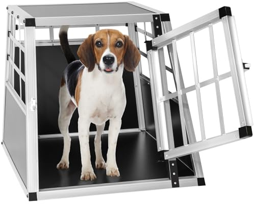 tectake® Dog Crate in Robust Aluminium, Durable Dog Cage with Spacious Interior & Lockable Door, Easy to Assemble & Clean, Dog Travel Crate with Trapezoidal Shape for Cars - 54 x 69 x 50 cm