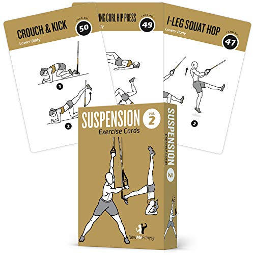 NewMe Fitness Tarjetas de entrenamiento de suspensión, mazo de instrucciones para mujeres y hombres, guía de fitness para principiantes sobre ejercicios de entrenamiento en casa o gimnasio