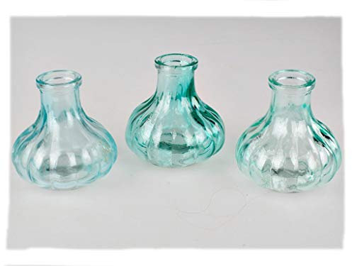 Sandra Rich. Glas VASE Bottle Stripes. 3 kleine Flaschen ca 7 x 7 cm.Türkis - BLAU 1167-7-87