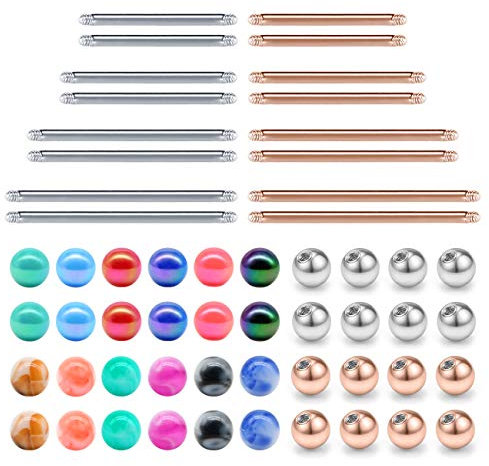 JFORYOU 56 STK Piercing Kugel Schraubkugel Piercing Gewinde Set aus 316L Chirurgenstahl 1,6mm Gewinde - Zungenpiercing, Bauchnabelpiercing Industrial Piercing Bar Ersatz
