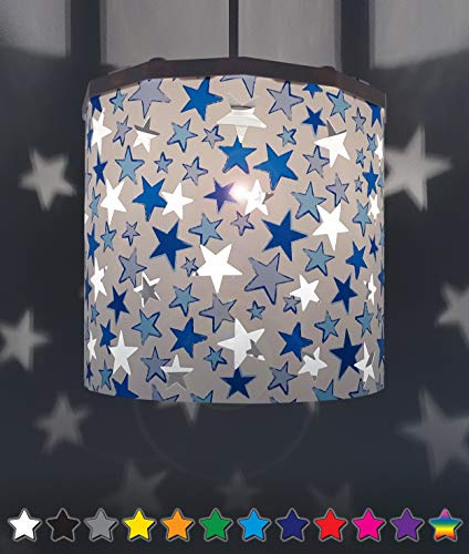 Ereki Ceiling Pendant Light Shade - Star Light Projection Effect Light Cover - Magnetic Ceiling Night Light Lampshade Kit for Interchangeable Designs (Blue, B22 Bulb Included)