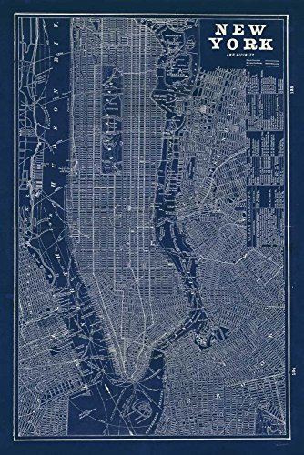Feeling at home Leinwand gerahmt, mit amerikanischem Blueprint-Karte, New-York-Schlabach-Sue-Travel-Fein-Kunstdruck auf Holzrahmen, vertikal, 116 x 78 cm