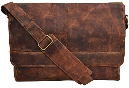 Levogue Umhängetasche aus echtem Leder für Damen und Herren, 14 Zoll Laptoptasche für College, Arbeit, Büro von VALENCHI, Cognac Vintage, Medium, Lb-05
