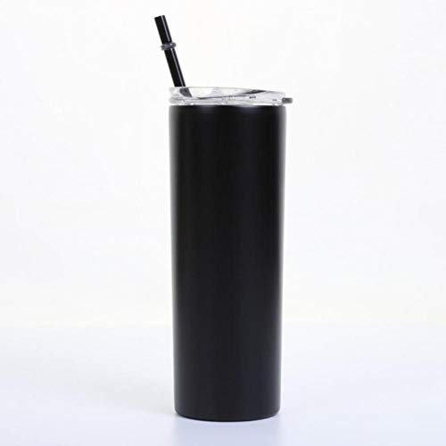 Bicchieri da 20 once slim con coperchi e cannucce, tazza da tumbler infrangibile a doppio vuoto isolata in acciaio inossidabile, nero, Stati Uniti