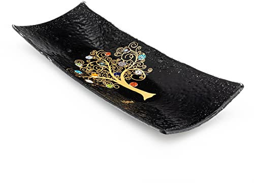 Sospiri Venezia Svuotatasca Piatto Soprammobile Albero della Vita Vetro Murano Decorato Murrine e Foglia Oro Idea Regalo Realizzato a Mano Made Italy (30x13 cm)