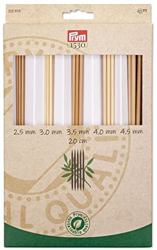 Prym 222910-1 Double-Pointed Knitting Needles Set, Bamboo, 2.5-4.5mm Stricknadeln aus Bambus, 20 cm, 2,5-4,5 mm, Holzfarben