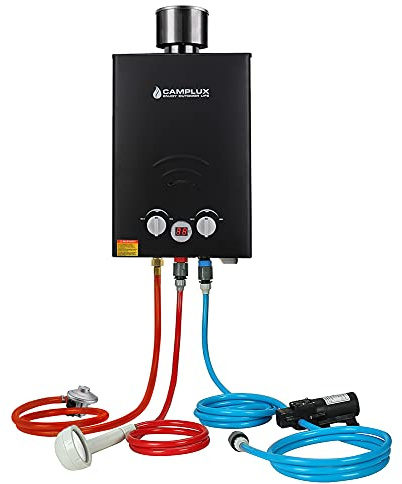 Camplux Instant Gas Water Heater with Water Pump Pack, 6 litres, Black