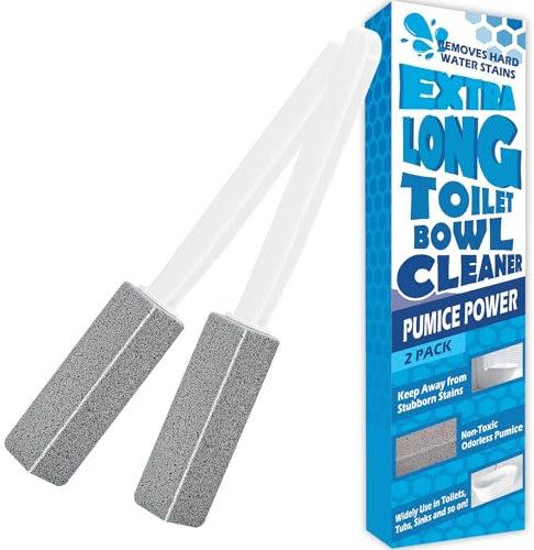 2 Pack Pumice Stone for Toilet Cleaning, Extra Long Handle for Removing Bowl Ring, Pool, Bathroom, Toilet Brush