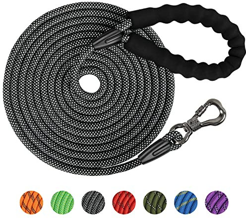 X XBEN 8mm 6M Schleppleine für Hunde, Starke Hundeleine mit Bequemen Gepolsterter Griff, Kausicher Trainingsleine für Kleine Große Hunde, Robustes Kletterseil und Karabiner, mit 1 Tasche