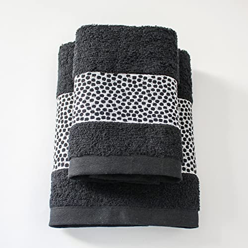 Jenny Sesal Set 1+1 Asciugamani Miriam con Balza in Jacquard, Set di due asciugamani da bagno Viso e Ospite misure: Viso: 50x100 cm. Ospite 38x58 cm. Morbidi al tatto (Nero)