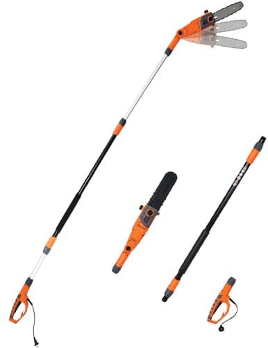 COSTWAY Élagueuse sur Perche Électrique 750 W, Coupe Branche avec Tête Réglable Manche Télescopique 212-286 cm Longueur Guide-Chaîne 20 cm, Taille Haie Filaire Léger Vitesse 11 m/s, Orange