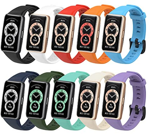 SenMore 10-teilige Armbänder Kompatibel mit Huawei Band 6 Armband Ersatz Armband Honor Band 6 Ersatz Sport Silikonarmband Geeignet für Huawei Bnad 6, Honor Band 6 Ersatzarmband