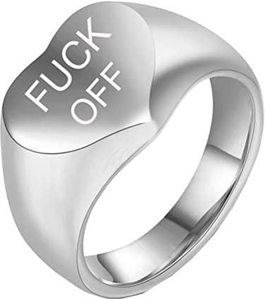 PAURO Herren Edelstahl Personalisierte Herzform Fuck Off Wörter Biker Ring Punk Stil