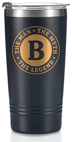 Onebttl The Man The Myth The Legend Mug with Initials, Monogrammed Stainless Steel Travel Tumbler for Men, Funny Personalised Coffee Cup, Custom Birthday Christmas Gifts for Him, 590 ml, B