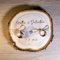 Porta fedi su fetta di legno modello Lapland, diametri da 10 a 19 cm, portafedi personalizzato per matrimonio o altro evento speciale anniversario, fedi nuziali
