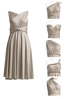 Damen Convertible Kleid Kurz Infinity Kleid Transformer Multiway Wickelkleid für Brautjungfer, taupe, 40