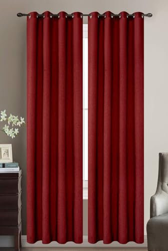 HOME ZEN HOUSEHOLD LINEN 1 Vorhang aus Leinen, Hanf, 140 x 280 cm, mit 8 Ringen aus Leinen, halbdeckend, hell, einfarbig, elegant, für Schlafzimmer, Küche, Wohnzimmer, Bordeaux