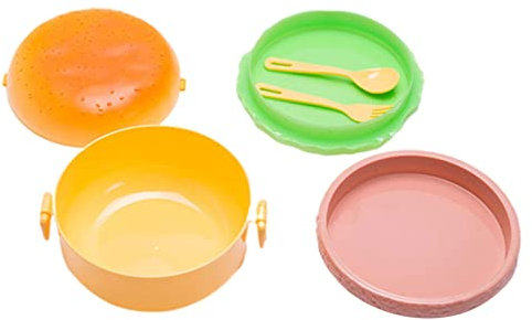 vincente Pranzo al Sacco a 3 Livelli | Contenitori Pranzo Hamburger,Contenitore per Alimenti a 3 Strati per Bambini, Adatto per microonde, lavastoviglie e congelatore, Senza BPA