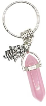 Natürlicher Quarzstein Schlüsselanhänger Kristalle Heilpunkt Chakra sechseckiger Anhänger Schlüsselanhänger Handtasche Dekor, rose, One size