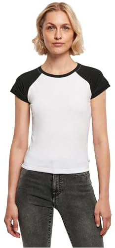 Urban Classics Women's Organic Stretch Short Sleeve Baseball T-Shirt, White/Black, M