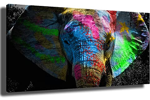 Bunte Elefant Leinwanddrucke Wandbilder Poster und Drucke Tiere Bilder Leinwand Gemälde An Der Wand Bunte Tiere Kunst Bilder Kinderzimmer Wohnkultur (Kein Rahmen-A, 20x40inch)