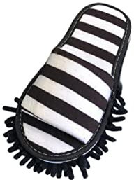 SERUMY Mop Zapatillas Zapatillas Limpias para Limpiar El Piso De Pantalones De Limpieza Perezosos Abiertos Convenientes Y Suaves para El Zapato para El Hogar.-Black and White STRI,Large 43-44 Feet