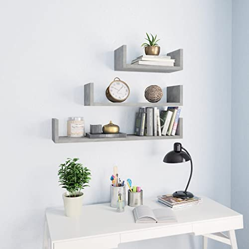WIFESE Étagères Murales 3 Pcs Gris Béton 60x15x10 cm Aggloméré Tablette Murale d'affichage Simple Décoration Chambre à Coucher Etagère Flottante pour Salon Couloir Bureau Entrée