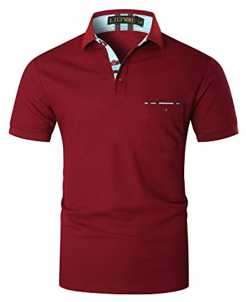 LIUPMWE Men's Short Sleeve Polo Shirt Casual Golf Tennis Shirts with Plaid Collar,Red,XL