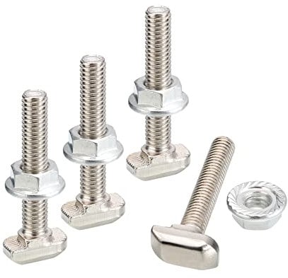 sourcing map M6x35mm T Slot Drop-in Bolt and M6 Hexagon Flange Nut Set, 8 Sets Hammer Head T-Bolt T Shape Stud Sliding Screw for European Standard 30 Series Aluminum Profile