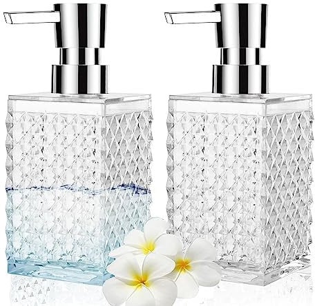 Soap Dispenser,2 Pack 12 Oz Acrylic Stylish Hand Liquid Soap Dispenser Laundry Lotion Dispenser Pump Bottle for Bathroom,Countertop,Laundry Room,Kitchen Sink