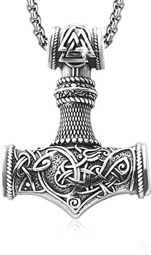 DOTBJ 925 Sterling Silver Thor Hammer Necklace, Norse Mjolnir Viking Pendant For Men With Rolo Chain 22+2 Inch.