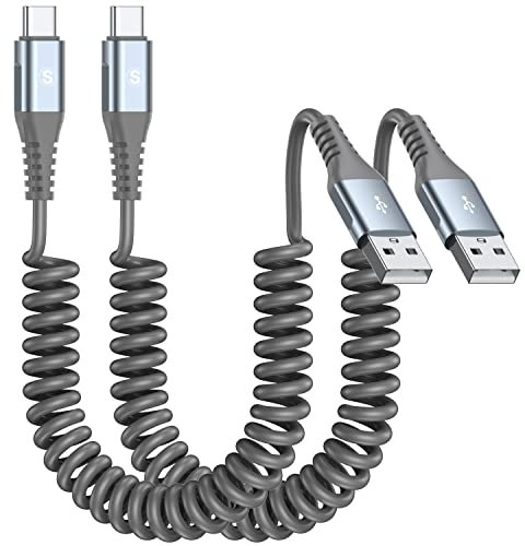 Cable USB C [1M/2 Pack] Espiral Carga Rápida Tipo C Cable de Carga con Resorte Helicoidal Compatible con i Phone 16 15 Pro Max,Samsung Galaxy S24/S23/S22/S21/S20/S9,Hua wei/Xiaomi,Google Pixel,etc.