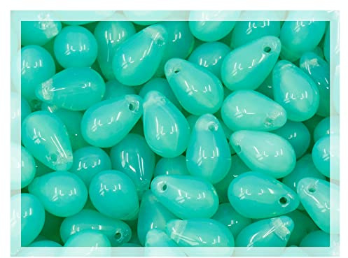 Tschechische Glasperlen, 50 Stück, 6 x 9 mm, tropfenförmige, blau-türkisfarbene Opalperlen, die unter UV-Strahlung leuchten, für die Dekoration von Schmuckanhängern (61100)