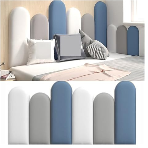 XILYZMO Bett Kopfteil Wandpolster, Wasserdicht Weich Wandaufkleber, Selbstklebend Wandtafeln, Wiederverwendbar Kinderzimmer Bett-Kopfteile Für Wanddekoration (Farbe : Blau, Größe : 55x200cm)