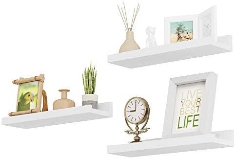 EUGAD Wandregal 3er Set, Schweberegal Weiß, Bilderleiste für Bilderrahmen, Fotoleiste Bilderregal Regal für Wohnzimmer Schlafzimmer Badezimmer Küche, 60x5x12 cm