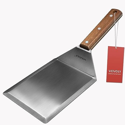 Extra breiter Pfannenwender, großer Metallspatel mit vollem Holzgriff und abgeschrägten Kanten für Bratpfannen, Grills und Grills, Pfannkuchenwender, Smash-Burgerwender, 15,2 x 12,7 cm