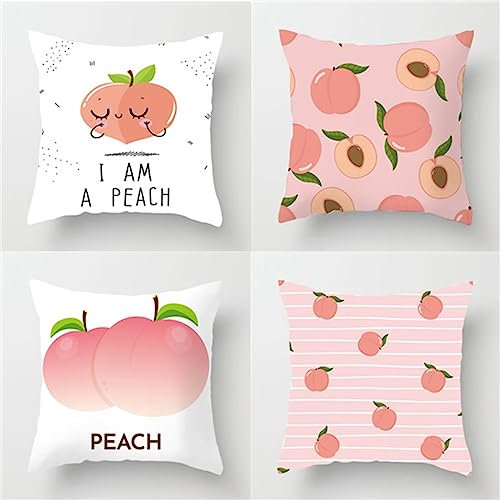 Cekog Süße rosa Frucht wasserdichte Kissenbezugen,4 Stück 65x65cm Dekorative Outdoor Kissen Wasserfest Atmungsaktiv Doppelseitige Leinen Kissenbezüge für Garten Bauernhaus Wohnzimmer Schlafzimmer