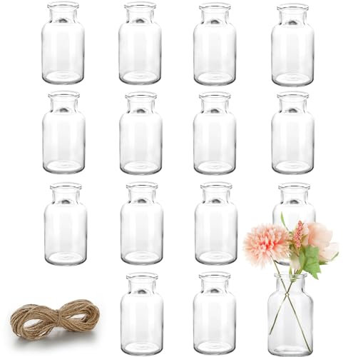 Lannvan Set di 15 Mini Vasi in Vetro - Tavola Decorazioni Matrimonio di Nozze, Vaso Vetro Trasparente, Vasi Piccoli Decorativi, Centrotavola Vetro, Decorazioni Fiori - lavabili in lavastoviglie