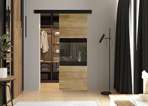 KIER FURNITURE Schiebetüren LUMBA – Schiebetür Komplettset Schiene Komplettset Mit Tür – Zimmertüren Mit Zarge Komplett - B66xH205xT1,6 cm - Eiche Craft Gold