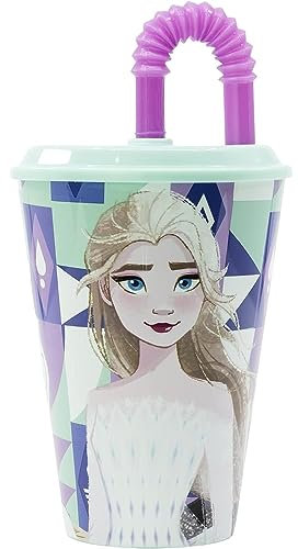 Bicchiere con cannuccia per bambini Frozen bicchiere in plastica riutilizzabile semirigida BPA Free capacità 430 ml