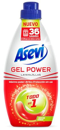 Asevi Gel Lavavajillas para Máquina Gel Power - Detergente Lavaplatos Todo en 1 - Lavavajillas Líquido Gran Poder Desengrasante - Brillo sin Manchas - Protección Antical - Frescor Cítrico