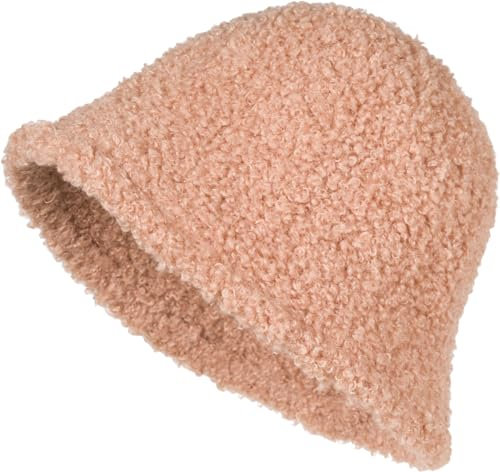 styleBREAKER Damen Fischerhut in Teddyfell Optik Einfarbig, Warmer Bucket Hat Herbst Winter Unifarben 04025039, Farbe:Hellbraun